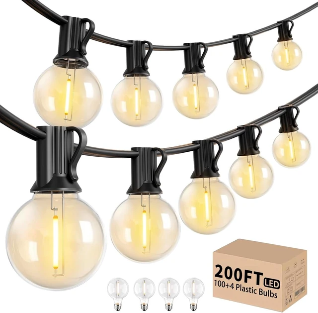 Main image of LACHON Outdoor String Lights Waterproof 200 FT with 100 G40 IP65 Bulbs