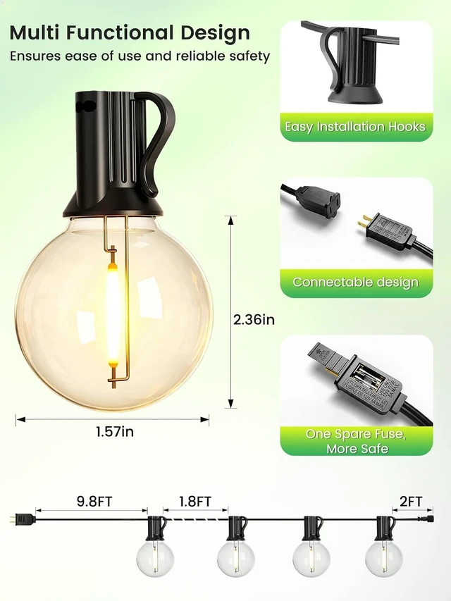 Alt view image 4 of 7 - LACHON Outdoor String Lights Waterproof 200 FT with 100 G40 IP65 Bulbs