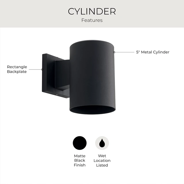Alt view image 3 of 7 - Progress Lighting Cylinder Outdoor Wall Light, Black