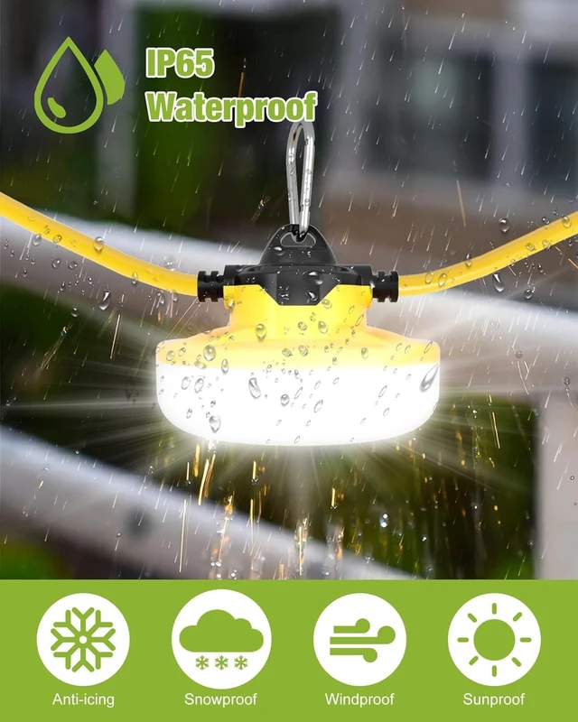 Alt view image 5 of 7 - YXL 130W 16000LM Construction String Lights Temp Lighting 100FT Industrial LED Work String Lights, IP65 Waterproof, Super Bright for Construction Sites Temporary Work Jobsites Outdoor Lighting