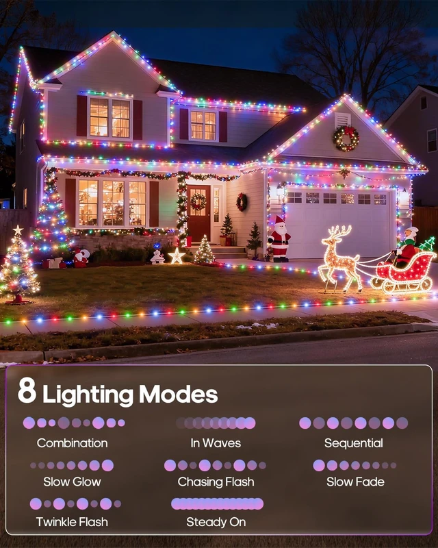 Alt view image 7 of 7 - ICRGB Trampoline Lights, 66FT 200LED 1800mAh Solar Rope Lights Outdoor, IP67 Waterproof, Solar Power Outdoor Light, 8 Modes & Timer Function, Decorative for Trampoline Camping Tent Patio Porch Garden