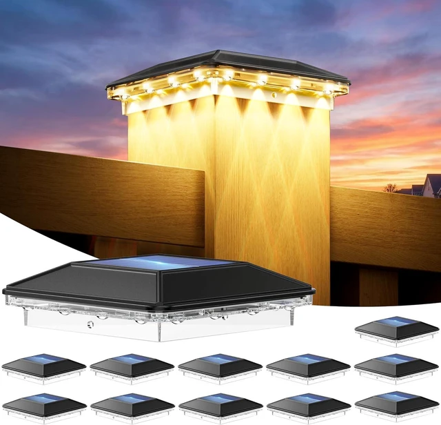 Main image of 4x4 Solar Post Cap Lights 12 Pack, 3 Modes Fence Post Solar Lights