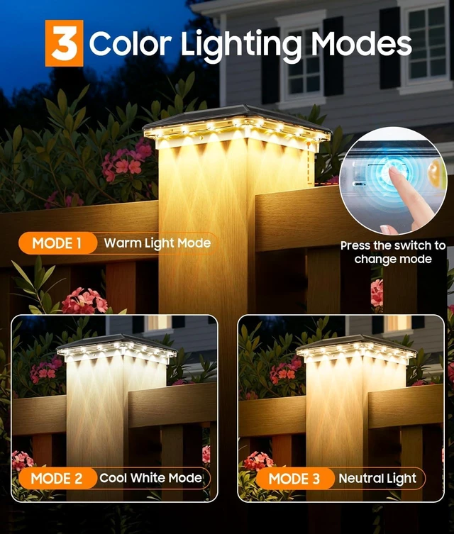 Alt view image 3 of 7 - 4x4 Solar Post Cap Lights 12 Pack, 3 Modes Fence Post Solar Lights