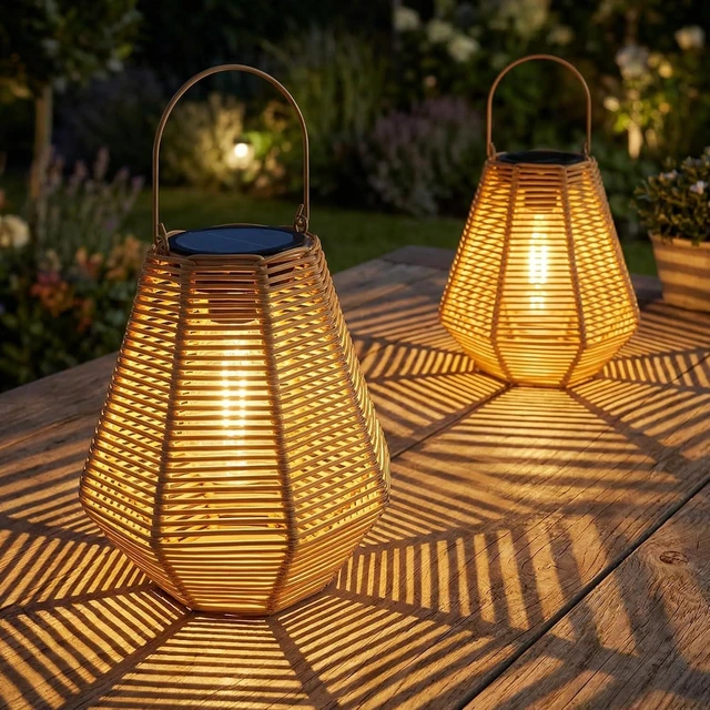 Main image of Solar Lanterns, 2 Pack Rattan Hanging Lights Outdoor Waterproof for Patio