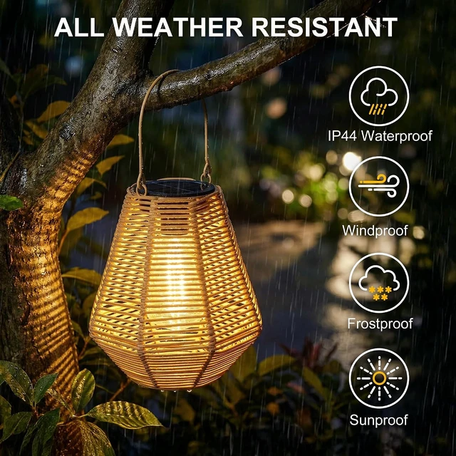Alt view image 5 of 7 - Solar Lanterns, 2 Pack Rattan Hanging Lights Outdoor Waterproof for Patio