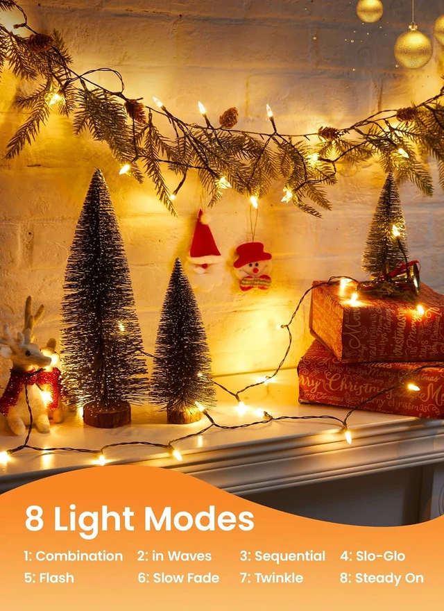Alt view image 2 of 7 - Brightown 200 LED Christmas Mini Lights, 75FT String Lights Indoor with 8 Light Modes, Connectable Fairy Lights Plug in for Outdoor Xmas Trees Garland Wreath Holiday Decorations, Warm White
