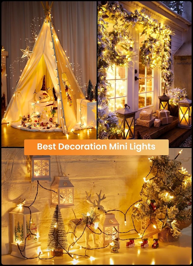 Alt view image 6 of 7 - Brightown 200 LED Christmas Mini Lights, 75FT String Lights Indoor with 8 Light Modes, Connectable Fairy Lights Plug in for Outdoor Xmas Trees Garland Wreath Holiday Decorations, Warm White