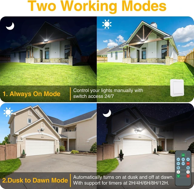 Alt view image 3 of 7 - Onforu 80W Dusk to Dawn Outdoor Lighting,Plug in LED Flood Lights,Black Outdoor Lights with Remote,8000LM Security Light,IP66 Waterproof Lighting,2Modes 3 Adjustable Heads Light for Garage Yard