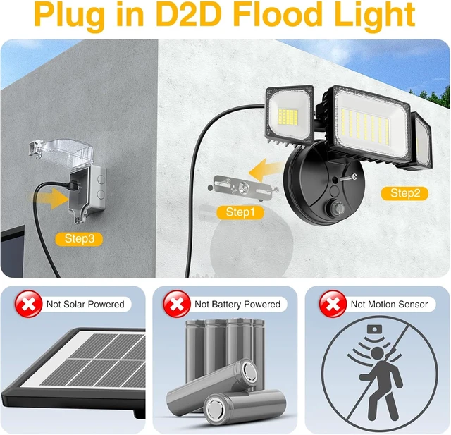 Alt view image 2 of 7 - Onforu 80W Dusk to Dawn Outdoor Lighting,Plug in LED Flood Lights,Black Outdoor Lights with Remote,8000LM Security Light,IP66 Waterproof Lighting,2Modes 3 Adjustable Heads Light for Garage Yard