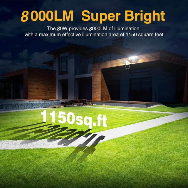 Alt view image 7 of 7 - Onforu 80W Dusk to Dawn Outdoor Lighting,Plug in LED Flood Lights,Black Outdoor Lights with Remote,8000LM Security Light,IP66 Waterproof Lighting,2Modes 3 Adjustable Heads Light for Garage Yard
