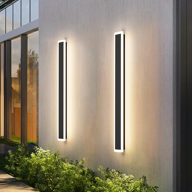 Main image of Aipsun 2 Pack Outdoor Wall Lights, Black LED Exterior Light Fixtures Wall Mount, Modern Porch Lights Wall Sconce, Long LED Linear Wall Lamp Outside Lighting for Garage, Front Door 3000K