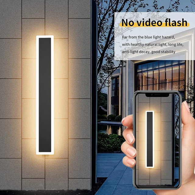 Alt view image 5 of 7 - Aipsun 2 Pack Outdoor Wall Lights, Black LED Exterior Light Fixtures Wall Mount, Modern Porch Lights Wall Sconce, Long LED Linear Wall Lamp Outside Lighting for Garage, Front Door 3000K