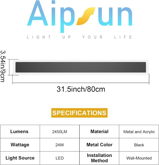 Alt view image 6 of 7 - Aipsun 2 Pack Outdoor Wall Lights, Black LED Exterior Light Fixtures Wall Mount, Modern Porch Lights Wall Sconce, Long LED Linear Wall Lamp Outside Lighting for Garage, Front Door 3000K