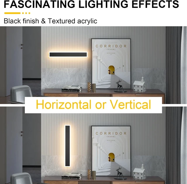 Alt view image 7 of 7 - Aipsun 2 Pack Outdoor Wall Lights, Black LED Exterior Light Fixtures Wall Mount, Modern Porch Lights Wall Sconce, Long LED Linear Wall Lamp Outside Lighting for Garage, Front Door 3000K