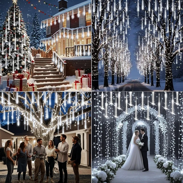 Alt view image 2 of 6 - Weepong Meteor Shower Lights, Christmas Decorations Outdoor 32 Tubes White
