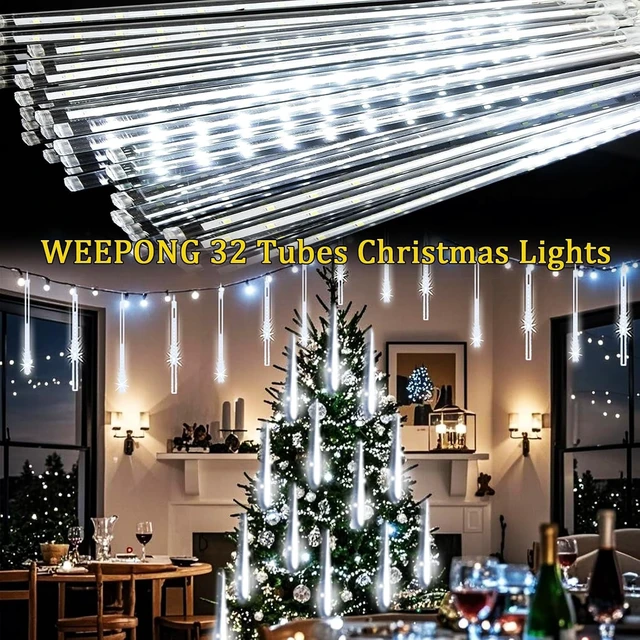 Alt view image 4 of 6 - Weepong Meteor Shower Lights, Christmas Decorations Outdoor 32 Tubes White