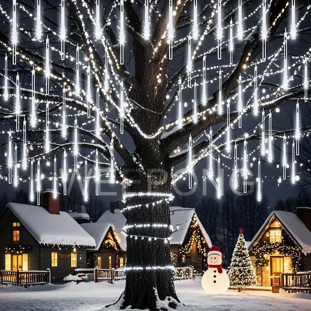 Alt view image 5 of 6 - Weepong Meteor Shower Lights, Christmas Decorations Outdoor 32 Tubes White