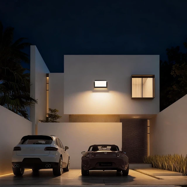 Alt view image 5 of 7 - 40W Modern LED Outdoor Wall Sconce, Black 3000K Exterior Porch Light