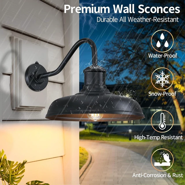 Alt view image 4 of 7 - 13.8'' Diameter Large Dusk to Dawn Outdoor Gooseneck Barn Light, 2 Packs