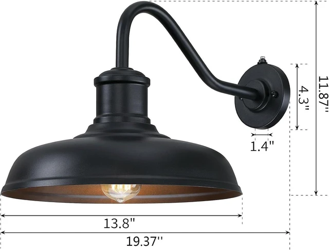 Alt view image 2 of 7 - 13.8'' Diameter Large Dusk to Dawn Outdoor Gooseneck Barn Light, 2 Packs