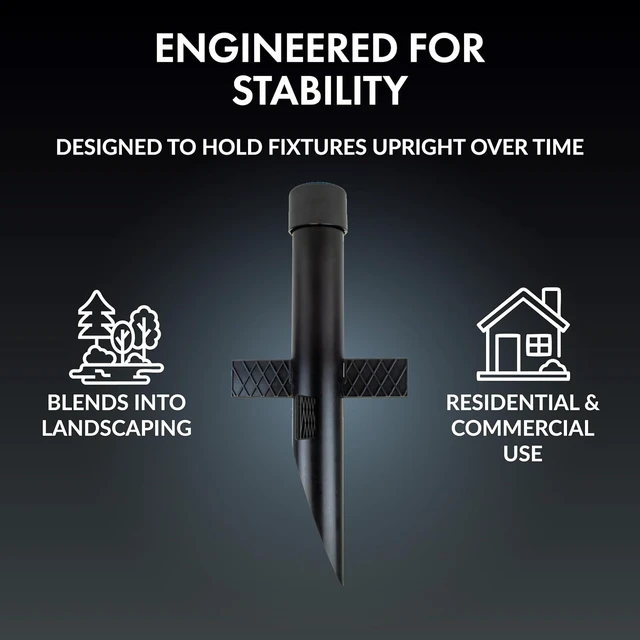 Alt view image 5 of 7 - 17" Outdoor Landscape Lighting Mounting Post Heavy Duty ABS Ground Stake with Stabilizing Wings & 1/2" NPT Threaded Cap for Flood Lights, Spotlights & Outdoor Fixtures, MPOST17