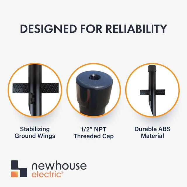 Alt view image 7 of 7 - 17" Outdoor Landscape Lighting Mounting Post Heavy Duty ABS Ground Stake with Stabilizing Wings & 1/2" NPT Threaded Cap for Flood Lights, Spotlights & Outdoor Fixtures, MPOST17