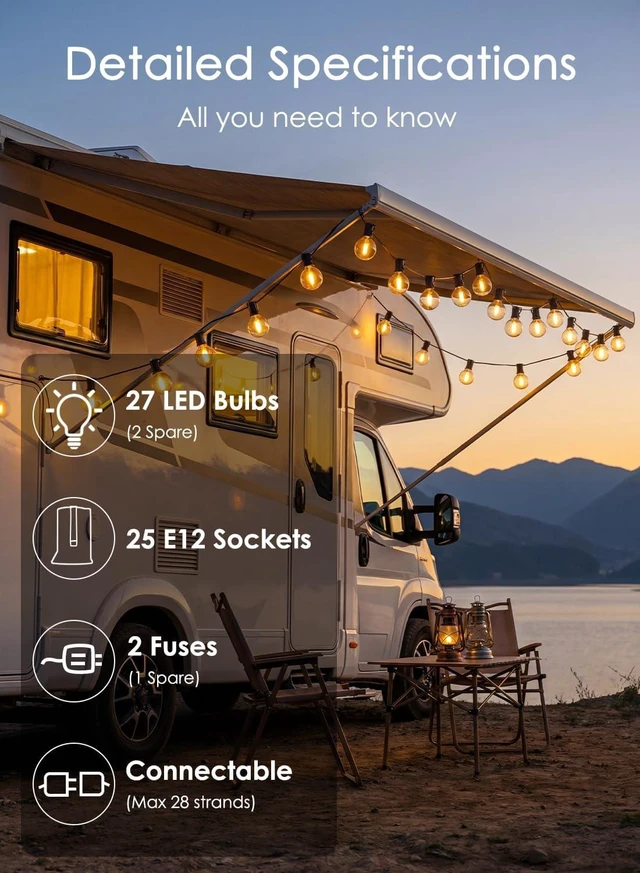 Alt view image 3 of 7 - 25FT G40 LED Globe Outdoor String Lights with 25 Plastic Shatterproof Bulbs