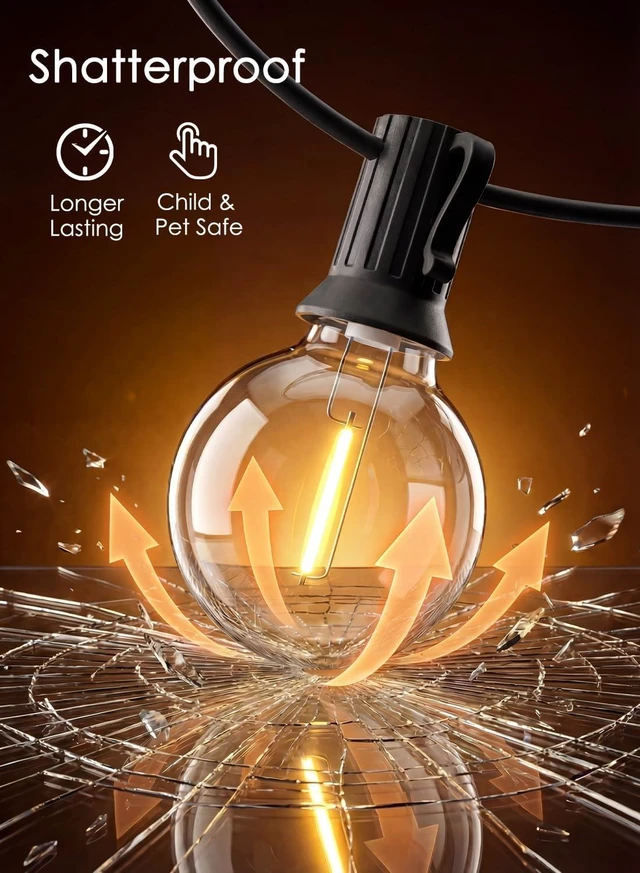 Alt view image 4 of 7 - 25FT G40 LED Globe Outdoor String Lights with 25 Plastic Shatterproof Bulbs