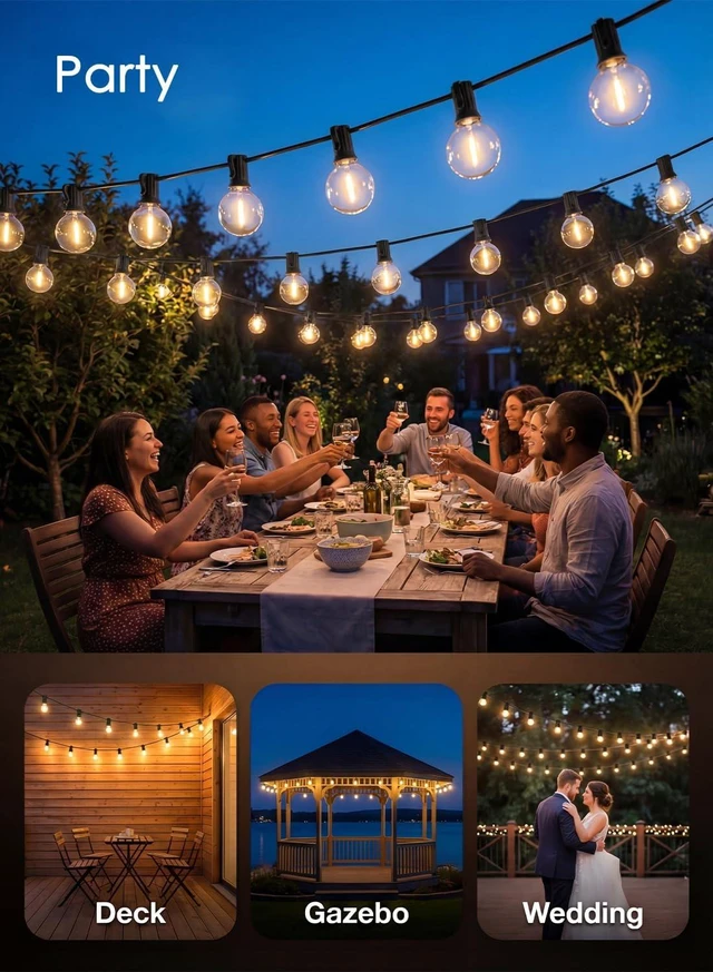 Alt view image 6 of 7 - 25FT G40 LED Globe Outdoor String Lights with 25 Plastic Shatterproof Bulbs