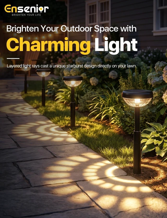 Alt view image 2 of 7 - Ensenior Solar Lights Outdoor, 8 Pack, Warm White, Unique Light Pattern