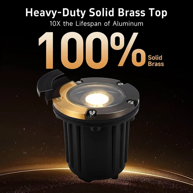 Alt view image 3 of 7 - Gardenreet Brass Well Lights, 12V Low Voltage Wired 2700K In-Ground, 12PK