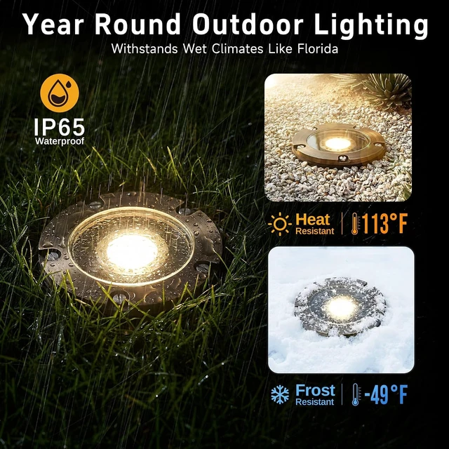 Alt view image 4 of 7 - Gardenreet Brass Well Lights, 12V Low Voltage Wired 2700K In-Ground, 12PK