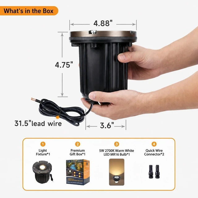 Alt view image 7 of 7 - Gardenreet Brass Well Lights, 12V Low Voltage Wired 2700K In-Ground, 12PK