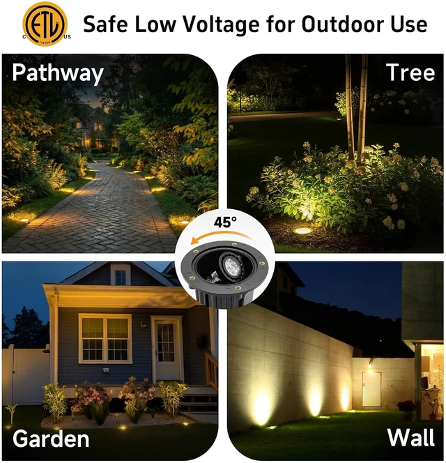 Alt view image 6 of 7 - Gardenreet Brass Well Lights, 12V Low Voltage Wired 2700K In-Ground, 12PK