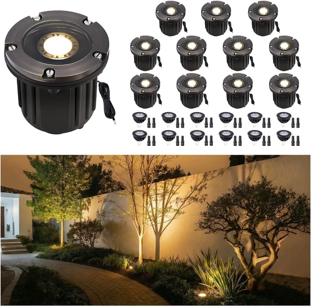 Main image of Gardenreet Brass Well Lights, 12V Low Voltage Wired 2700K In-Ground, 12PK