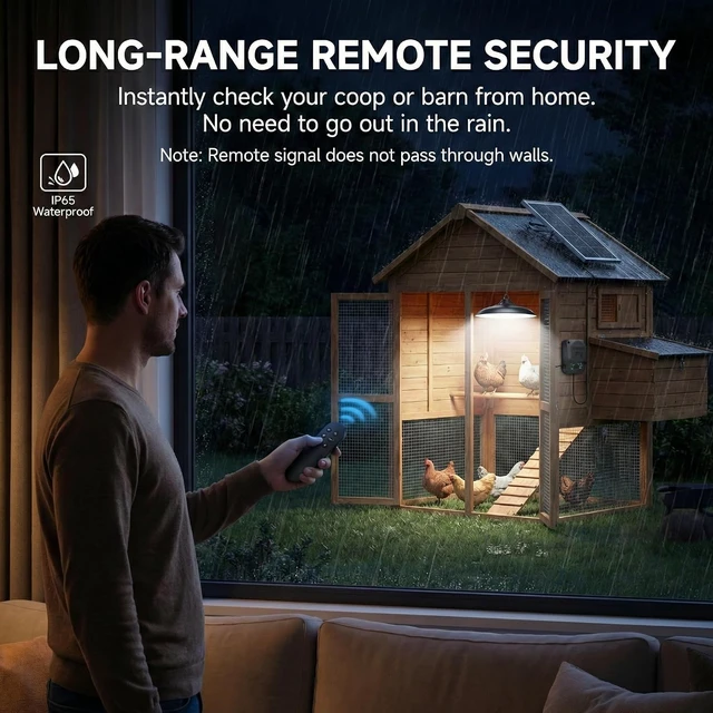 Alt view image 4 of 7 - Solar Shed Lights Indoor Outdoor, 3200LM Motion Sensor Pendant Light Daytime Available with Remote & Button Control, IP65 Waterproof 4 Lighting Modes for Barn Garage Gazebo Chicken Coop Shop - 1 Pack