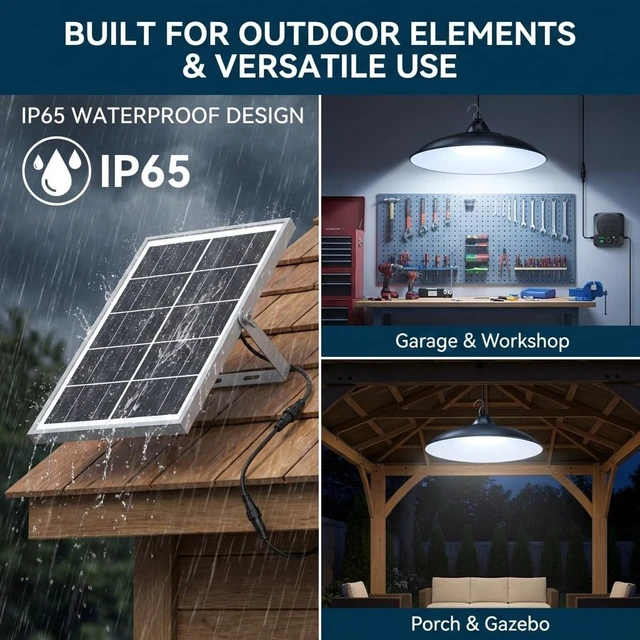 Alt view image 6 of 7 - Solar Shed Lights Indoor Outdoor, 3200LM Motion Sensor Pendant Light Daytime Available with Remote & Button Control, IP65 Waterproof 4 Lighting Modes for Barn Garage Gazebo Chicken Coop Shop - 1 Pack