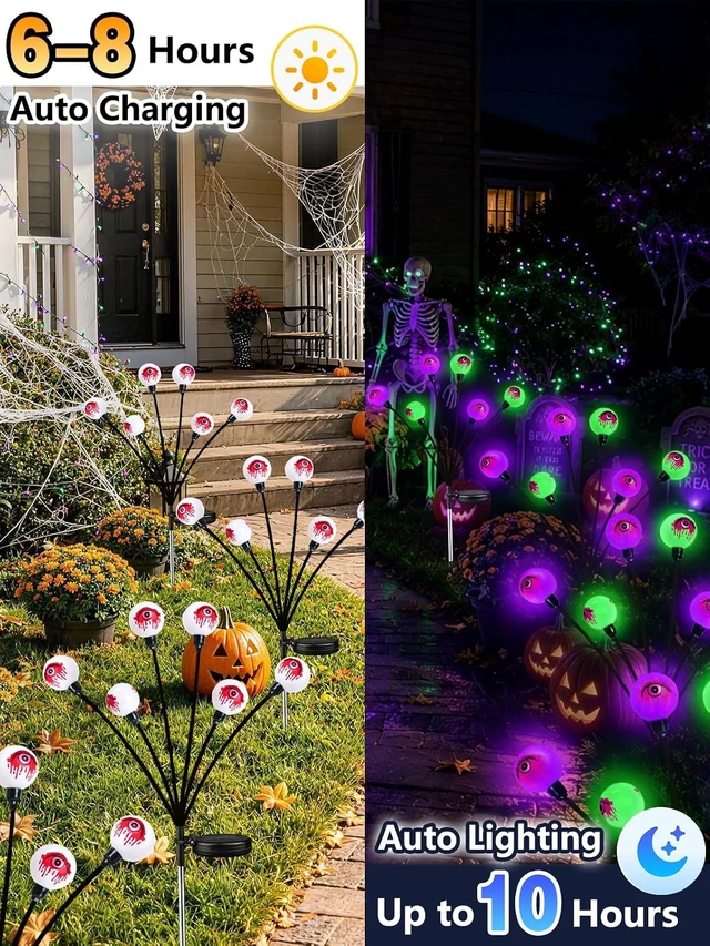 Alt view image 4 of 7 - 6 Pack 36 LED Solar Halloween Decorations Eyeball Lights Purple and Green