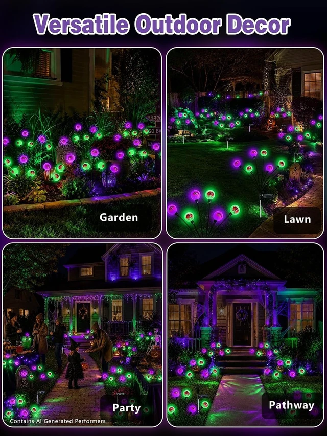 Alt view image 2 of 7 - 6 Pack 36 LED Solar Halloween Decorations Eyeball Lights Purple and Green