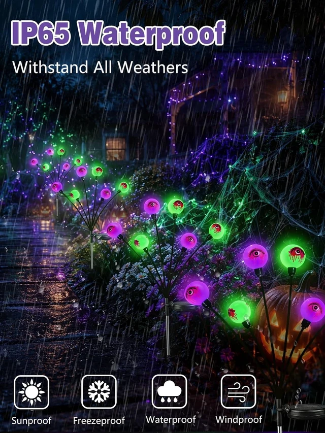Alt view image 5 of 7 - 6 Pack 36 LED Solar Halloween Decorations Eyeball Lights Purple and Green
