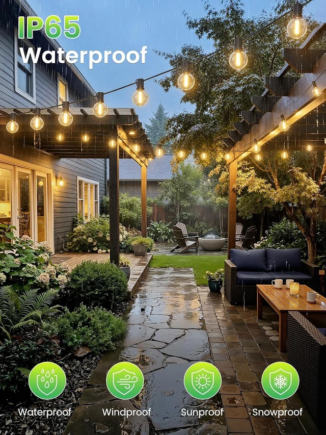 Alt view image 2 of 7 - LACHON Outdoor String Lights Waterproof 200 FT with 100 G40 IP65 Bulbs