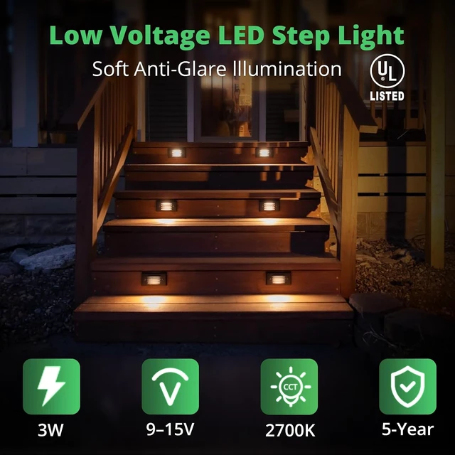 Alt view image 2 of 7 - GKOLED 12V 3W Surface Mount Low Voltage LED Step Light with Horizontal Louver Faceplate for Steps Decks Pathway Yard Stairs Fences, IP65 Rated for Outdoor Waterproof, Ideal for Wet Locations (4 Packs)