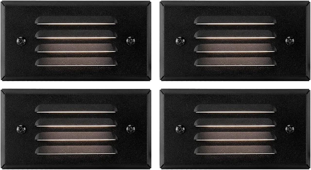 Main image of GKOLED 12V 3W Surface Mount Low Voltage LED Step Light with Horizontal Louver Faceplate for Steps Decks Pathway Yard Stairs Fences, IP65 Rated for Outdoor Waterproof, Ideal for Wet Locations (4 Packs)