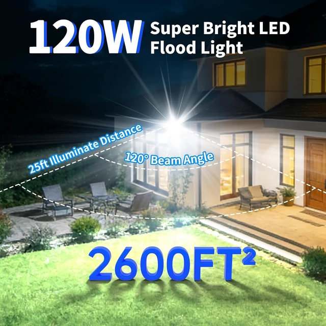 Alt view image 2 of 7 - 120W Flood Lights Outdoor, 14400LM, IP66 Waterproof, 5000K Daylight, 2 Pack