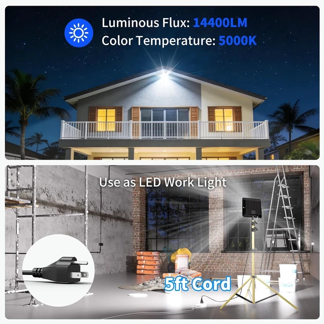 Alt view image 4 of 7 - 120W Flood Lights Outdoor, 14400LM, IP66 Waterproof, 5000K Daylight, 2 Pack