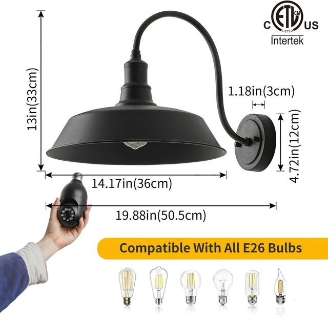 Alt view image 2 of 7 - mirrea Outdoor Gooseneck Barn Wall Light, Matte Black, 14" Dome, 2 Pack