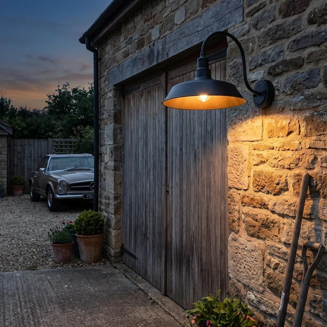 Alt view image 3 of 7 - mirrea Outdoor Gooseneck Barn Wall Light, Matte Black, 14" Dome, 2 Pack
