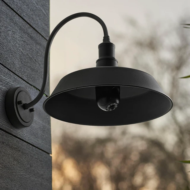 Alt view image 5 of 7 - mirrea Outdoor Gooseneck Barn Wall Light, Matte Black, 14" Dome, 2 Pack