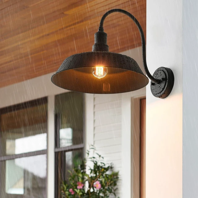 Alt view image 6 of 7 - mirrea Outdoor Gooseneck Barn Wall Light, Matte Black, 14" Dome, 2 Pack