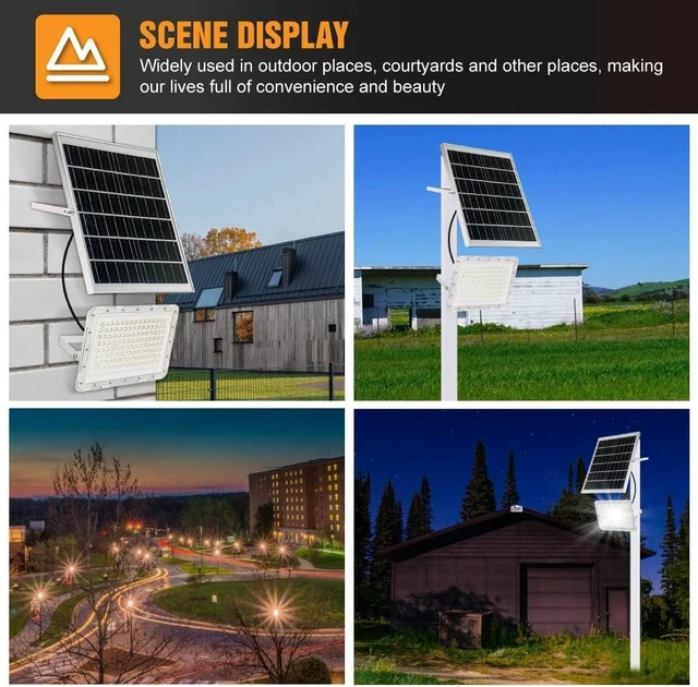 Alt view image 4 of 7 - 300W LED Solar Flood Lights,24000Lumens Street Flood Light Outdoor IP67 Waterproof with Remote Control Security Lighting for Yard, Garden, Gutter, Swimming Pool, Pathway, Basketball Court, Arena